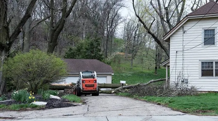 Árbol inclinado talado de forma controlada